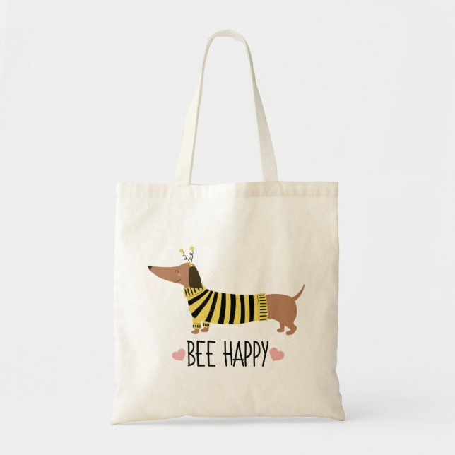 Happy Dachshund Bumblebee Tote Bag (Front)