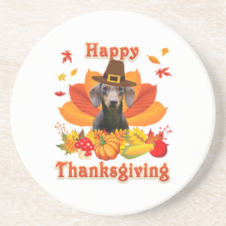 Happy Dachshund Dog Owner Turkey Thanksgiving Coaster