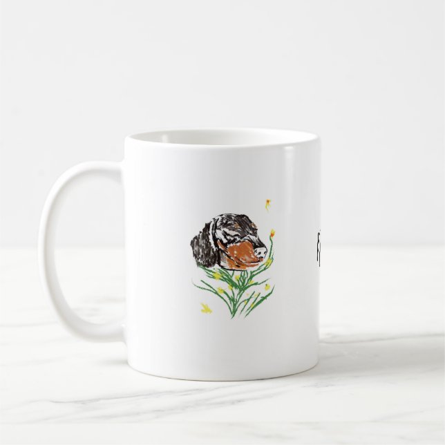Happy Dachshund Face Art Coffee Mug (Left)