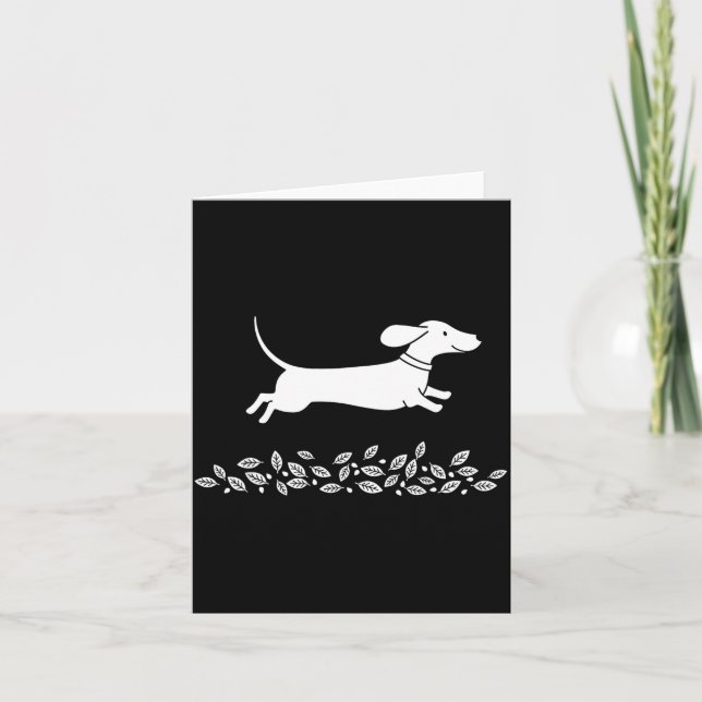 Happy Dachshund With Autumn Leaves For Pet Lovers  Card (Front)