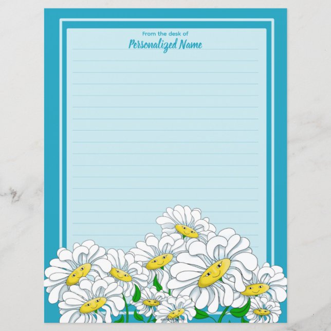 Happy Daisies Blue - Blue Line Paper Sheet (Front)