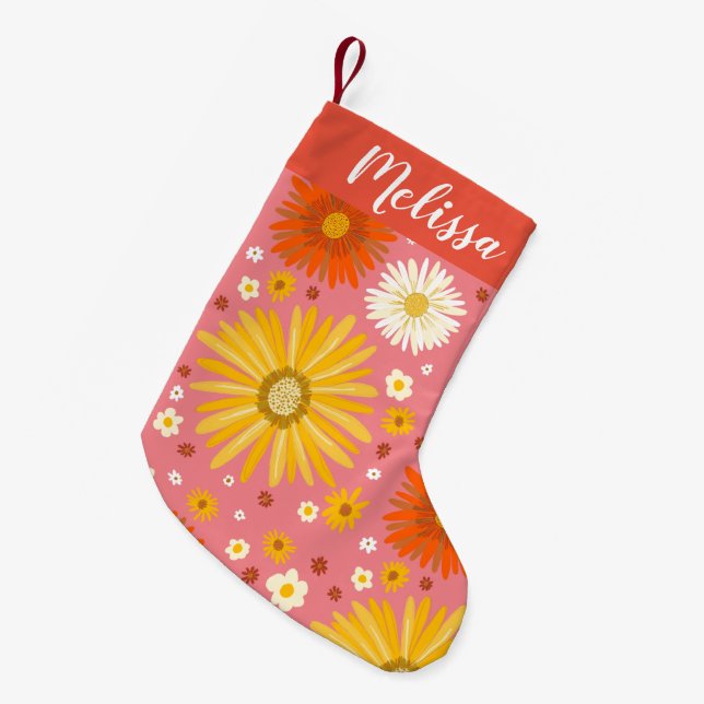 Happy Daisies Pattern CUSTOM Small Christmas Stocking (Front (Hanging))