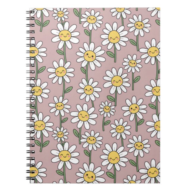 Happy Daisies Pattern - Cute Floral Design Notebook (Front)