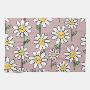 Happy Daisies Pattern - Cute Floral Design Tea Towel
