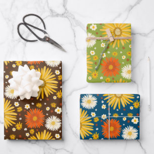 Happy Daisies Retro 70s Colourful Pattern Wrapping Paper Sheet