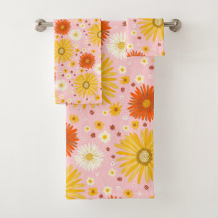 Happy Daisy Colorful Pattern Daisies Green Bath Towel Set