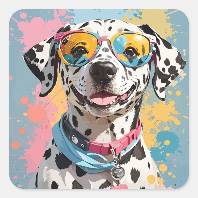 happy Dalmatian dog face illustration Square Sticker (Front)