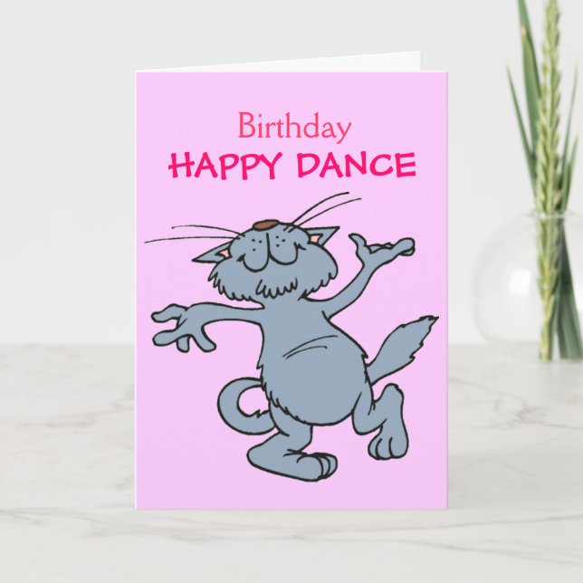 Happy Dance Happy Birthday Dancing Cartoon Cat Card (Front)