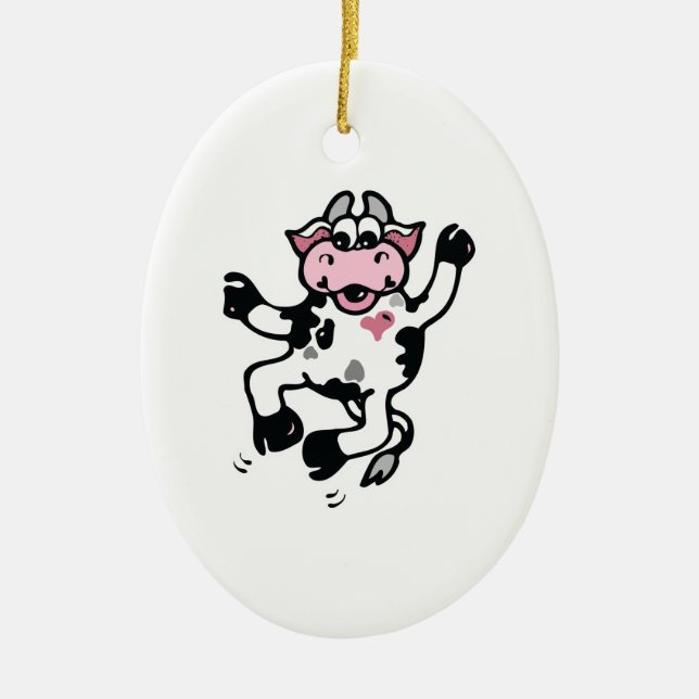 Happy Dancing Cow Ceramic Tree Decoration (Front)