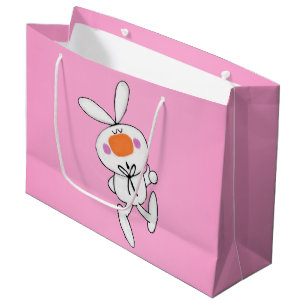 Happy Dancing Cute Cartoon White Rabbit Bunny Large Gift Bag