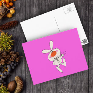 Happy Dancing Cute White Rabbit Postcard
