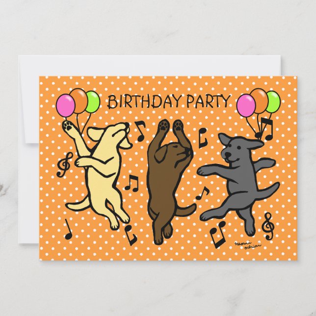 Happy Dancing Labrador Trio Birthday Party Invitation (Front)