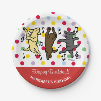 Happy Dancing Labrador Trio Happy Birthday Party Paper Plate