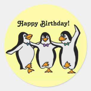 Happy Dancing Penguins Birthday Party Classic Round Sticker