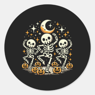 Happy Dancing Skeleton Halloween Pumpkin Women's F Classic Round Sticker