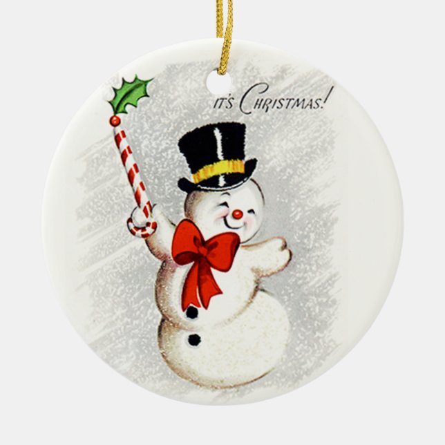 Happy Dancing Snowman Vintage Ornament (Front)