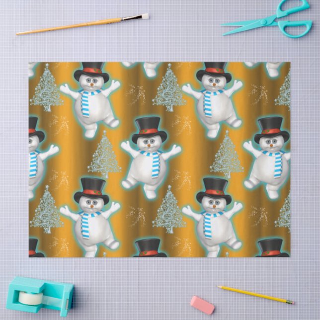 Happy Dancing Snowmen Golden Christmas Tissue Paper (Craft)