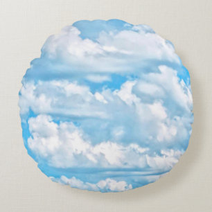 Happy Dancing Sunny Clouds Decor Round Cushion