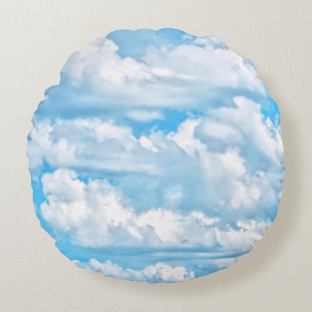 Happy Dancing Sunny Clouds Decor Round Cushion (Front)