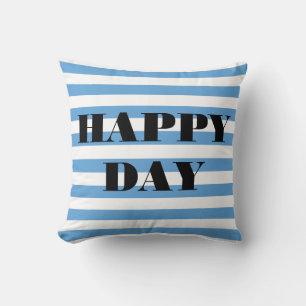 Happy Day Blue And White Striped Cushion
