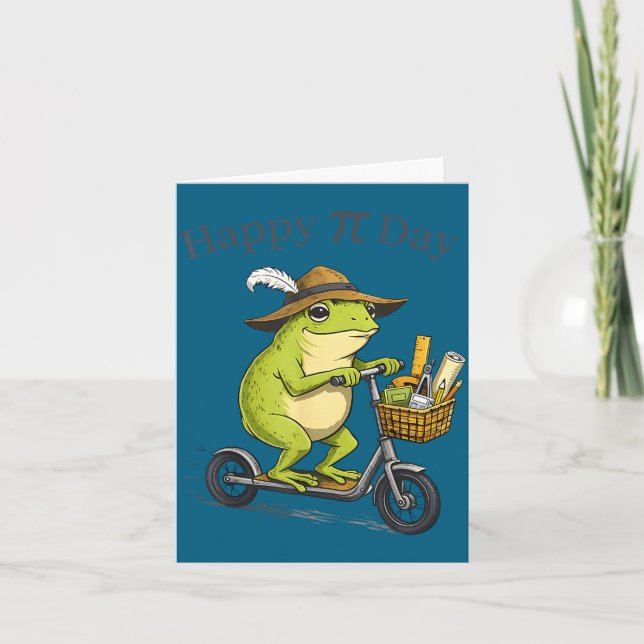 Happy day pie 3.14 frog scooter funny math teacher card (Front)