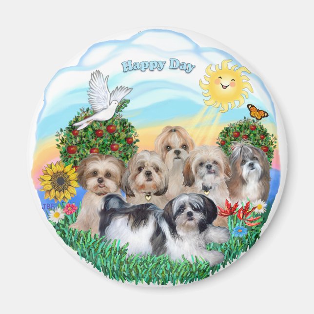 Happy Day with Six Shih Tzus Magnet (Front)