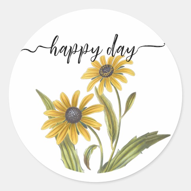Happy Day Yellow Daisy Motivational Friend Teacher Classic Round Sticker (Front)