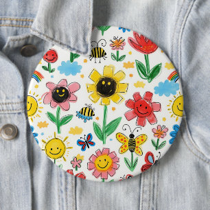 Happy Days - Cheerful Flower and Friends Pattern 6 Cm Round Badge