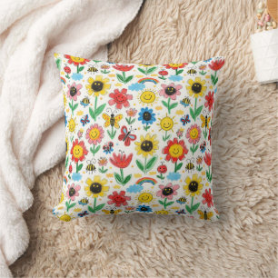 Happy Days - Cheerful Flower and Friends Pattern Cushion