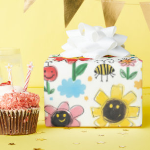 Happy Days - Cheerful Flower and Friends Pattern Wrapping Paper