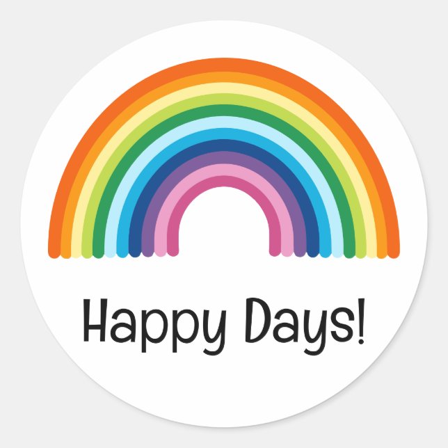 Happy Days Minimalist Rainbow Positivity Classic Round Sticker (Front)