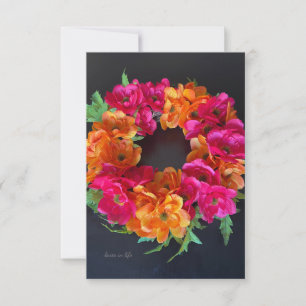 Happy Days - Pink & Orange Floral Wreath Card