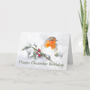 Happy December Birthday English Robin Card