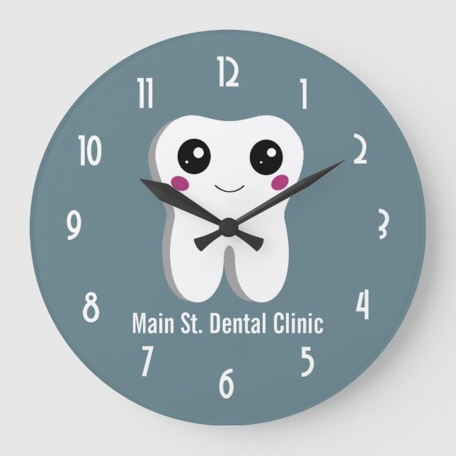 Happy Dental Tooth Smiling Cute Drawing Large Clock (Front)