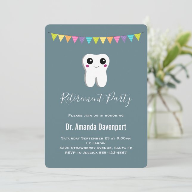 Happy Dental Tooth Smiling Cute Retirement Invitation (Standing Front)