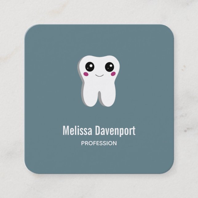 Happy Dental Tooth Smiling Cute Square Business Card (Front)