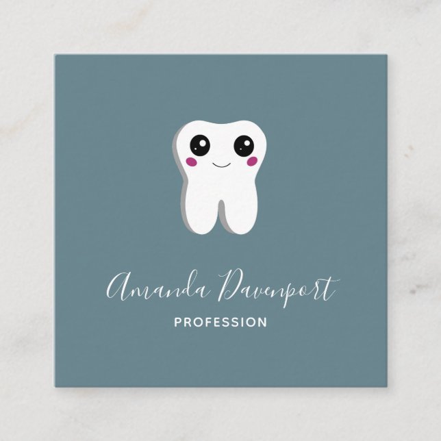 Happy Dental Tooth Smiling Cute Square Business Card (Front)
