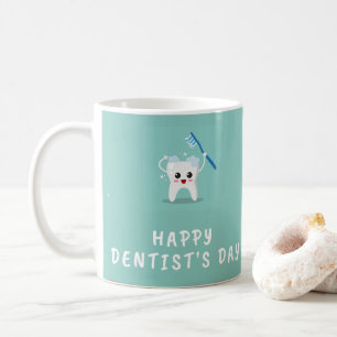 Happy dentist's day white text teal coffee mug