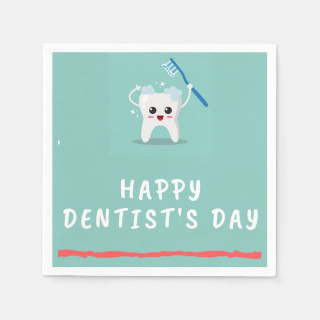 Happy dentist's day white text teal napkin (Front)