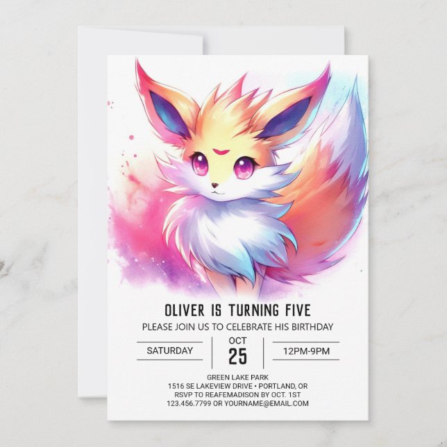 Happy Digital Fox Birthday Invitation (Front)