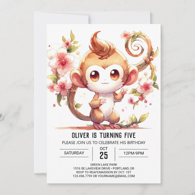 Happy Digital Monkey Birthday Invitation (Front)