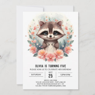 Happy Digital Racoon Girl Birthday Invitation