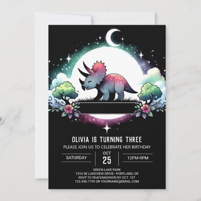 Happy Dino Triceratops Birthday Invitation (Front)