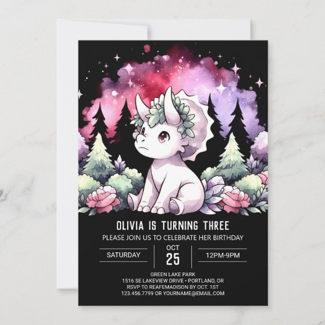 Happy Dino Triceratops Birthday Invitation (Front)