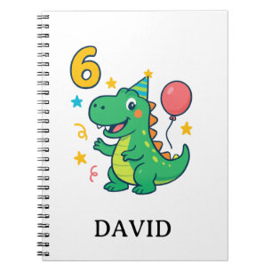 Happy Dino Turns 6 – Birthday Party Illustration Notebook