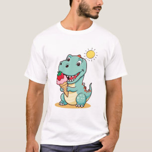 Happy Dinosaur Eating Ice Cream   Cute Summer T-Sh T-Shirt