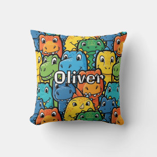 Happy Dinosaur Faces Crowded Pattern Cushion