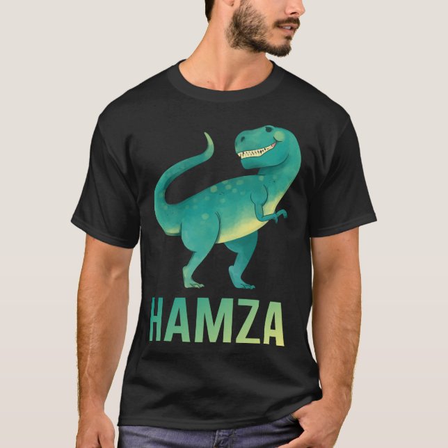 Happy Dinosaur - Hamza Name T-Shirt (Front)
