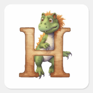 Happy Dinosaur in the Letter H Square Sticker