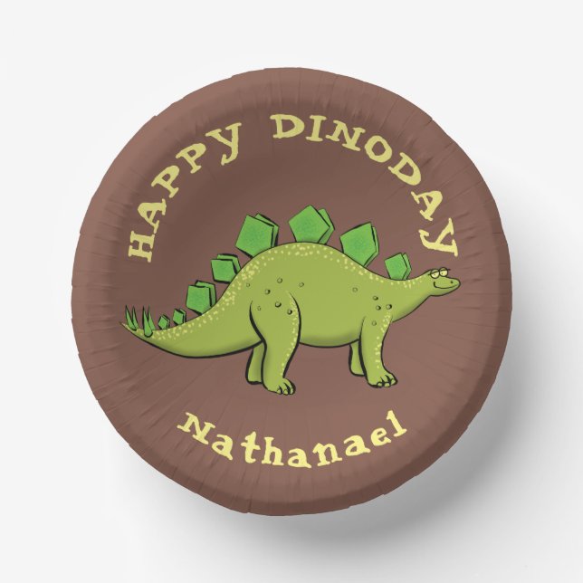 Happy dinosaur stegosaurus cartoon paper plate (Front)